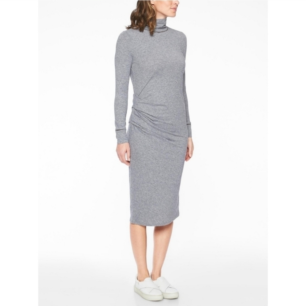 NWT Athleta Grey Turtleneck Ruched Midi Dress SP